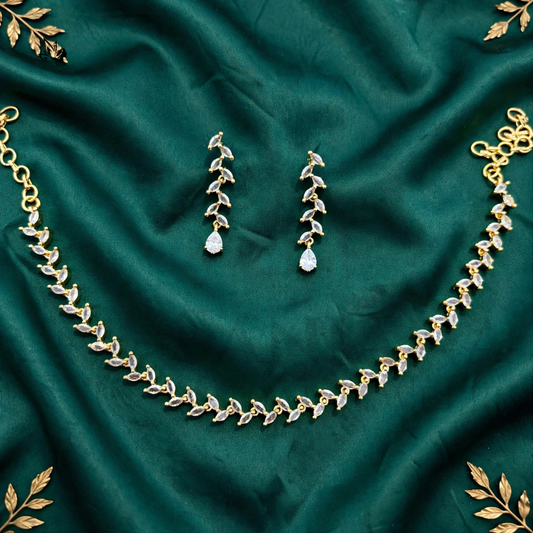 Elegant Gold-Plated AD Stone Necklace & Drop Earrings Set