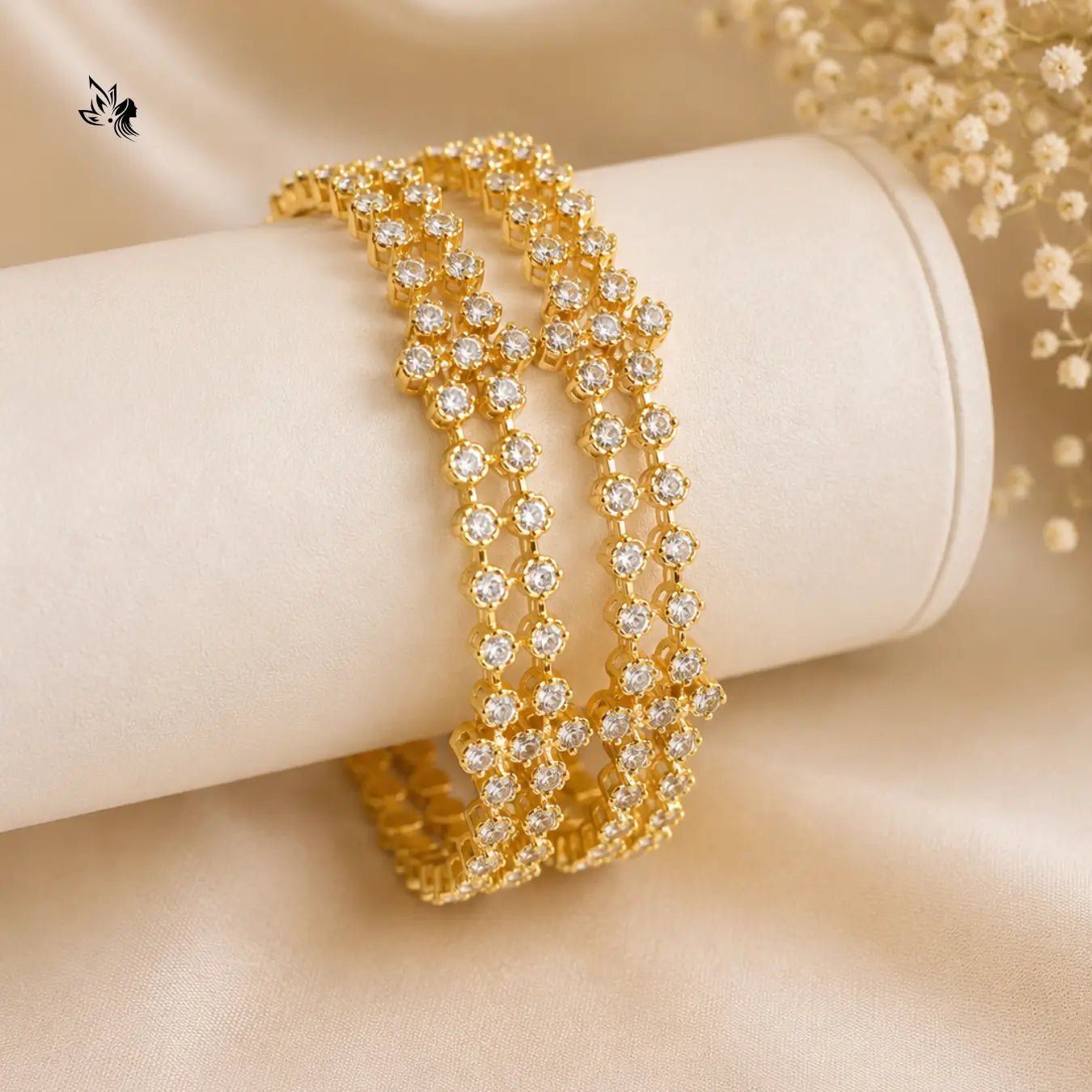 Premium Gold AD white Stone Bangles for Women