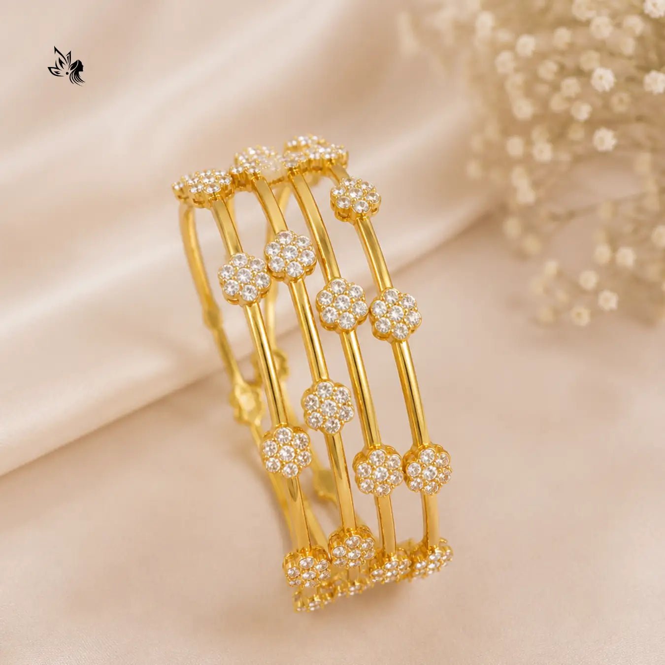 Premium Gold AD Floral Design Bangles for Women