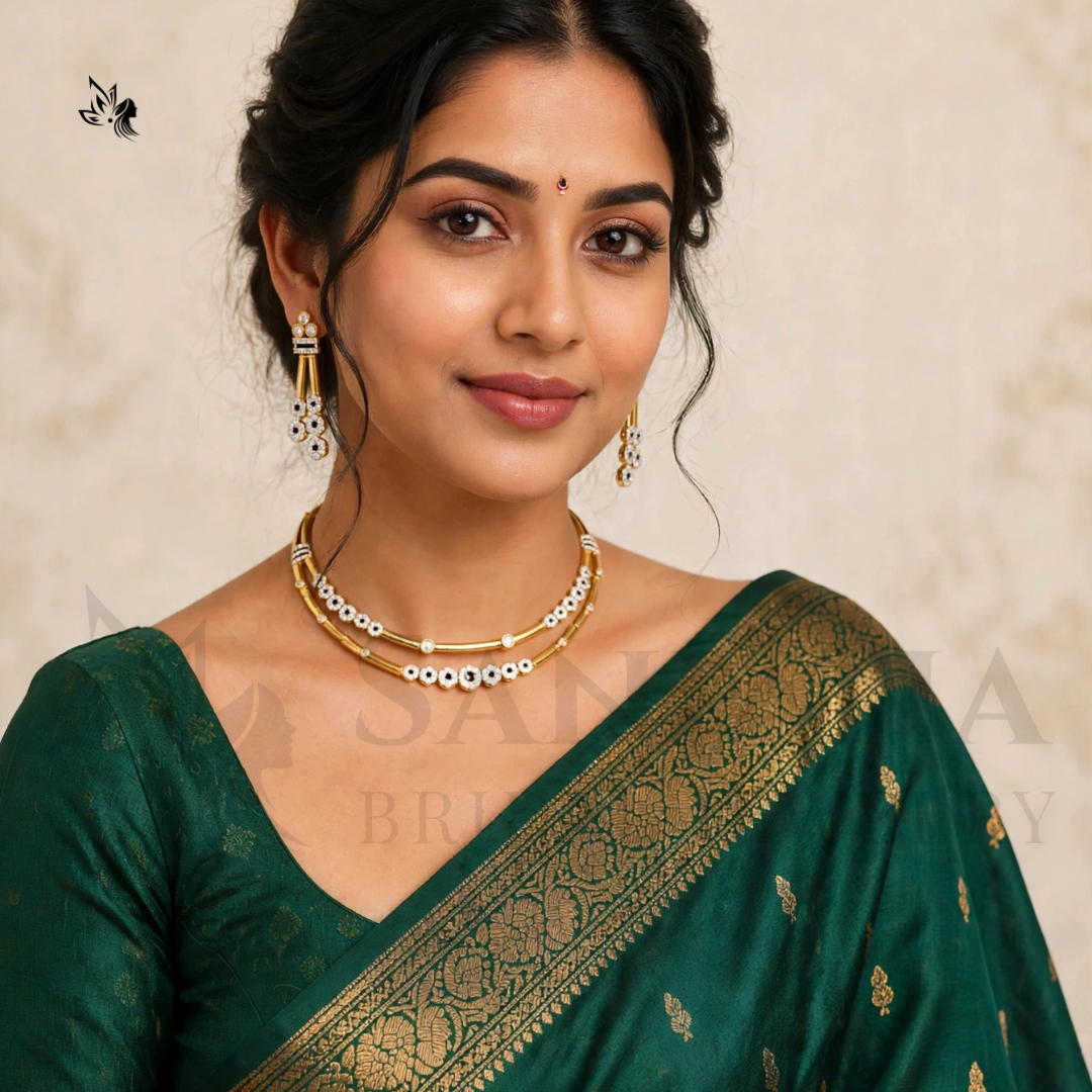 Sanjana Elegant American Diamond Floral Necklace Set with Matching Drop Earrings