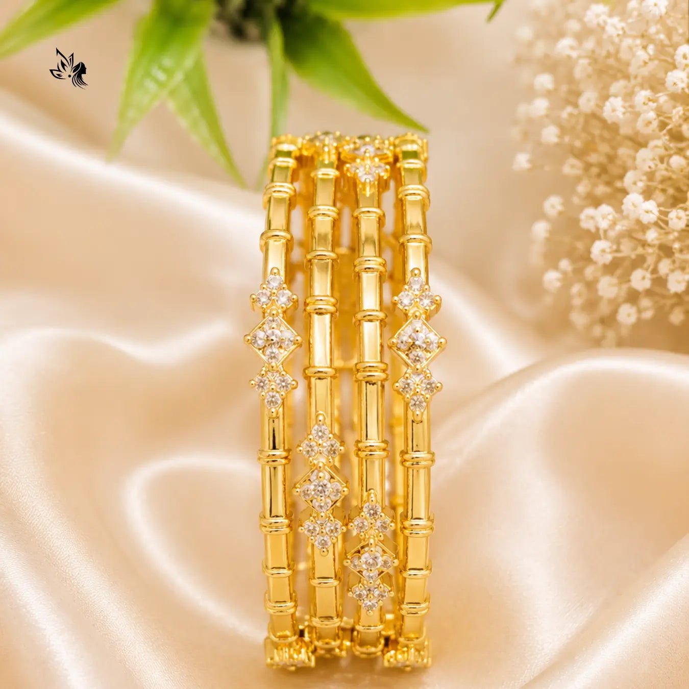 Luxury Gold Replica Bamboo Bangles with AD Stones | Bridal Bangles