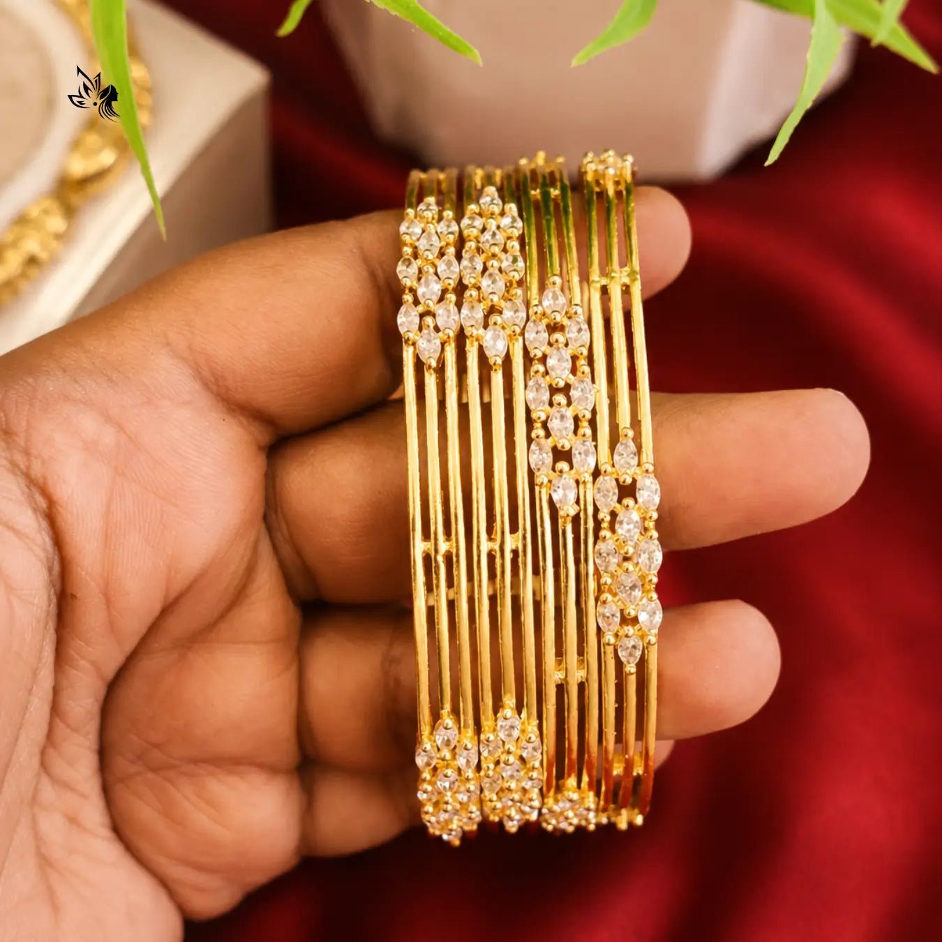 Slim American Diamond Gold Replica Bangles | Bridal & Party Wear Bangles