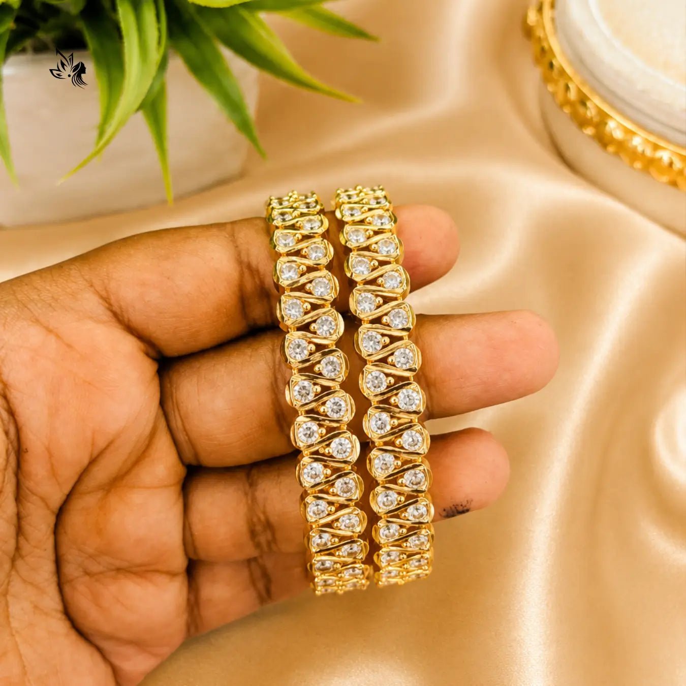Premium American Diamond Twist Bangles | Gold Replica Bridal Bangles
