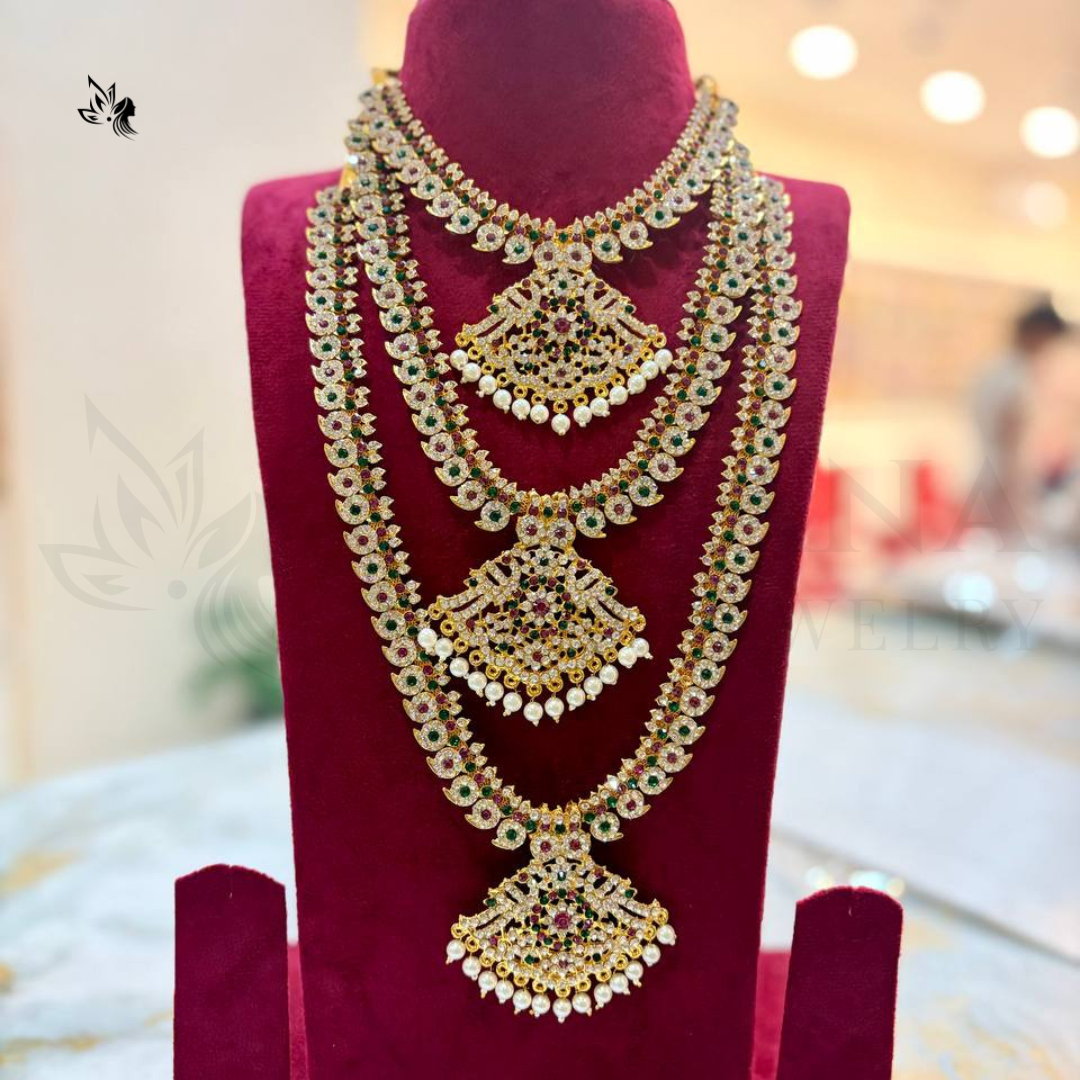 Traditional Antique Gold Finish Haram & Necklace Set for Varalakshmi Pooja Doll