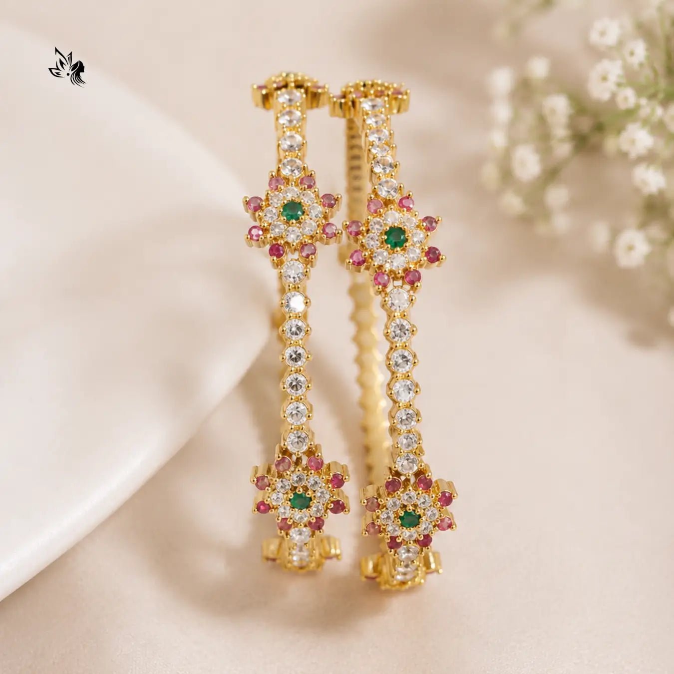 Premium Gold AD Bangles with Ruby and Green Stone