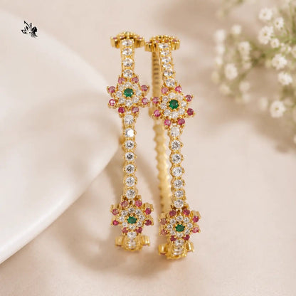 Premium Gold AD Bangles with Ruby and Green Stone