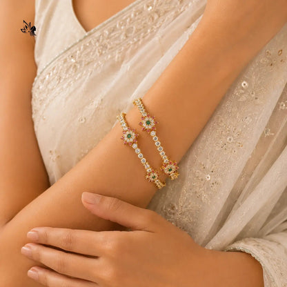 Premium Gold AD Bangles with Ruby and Green Stone