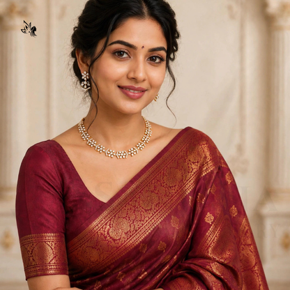 Gold-Plated Floral AD Necklace Set with Matching Earrings