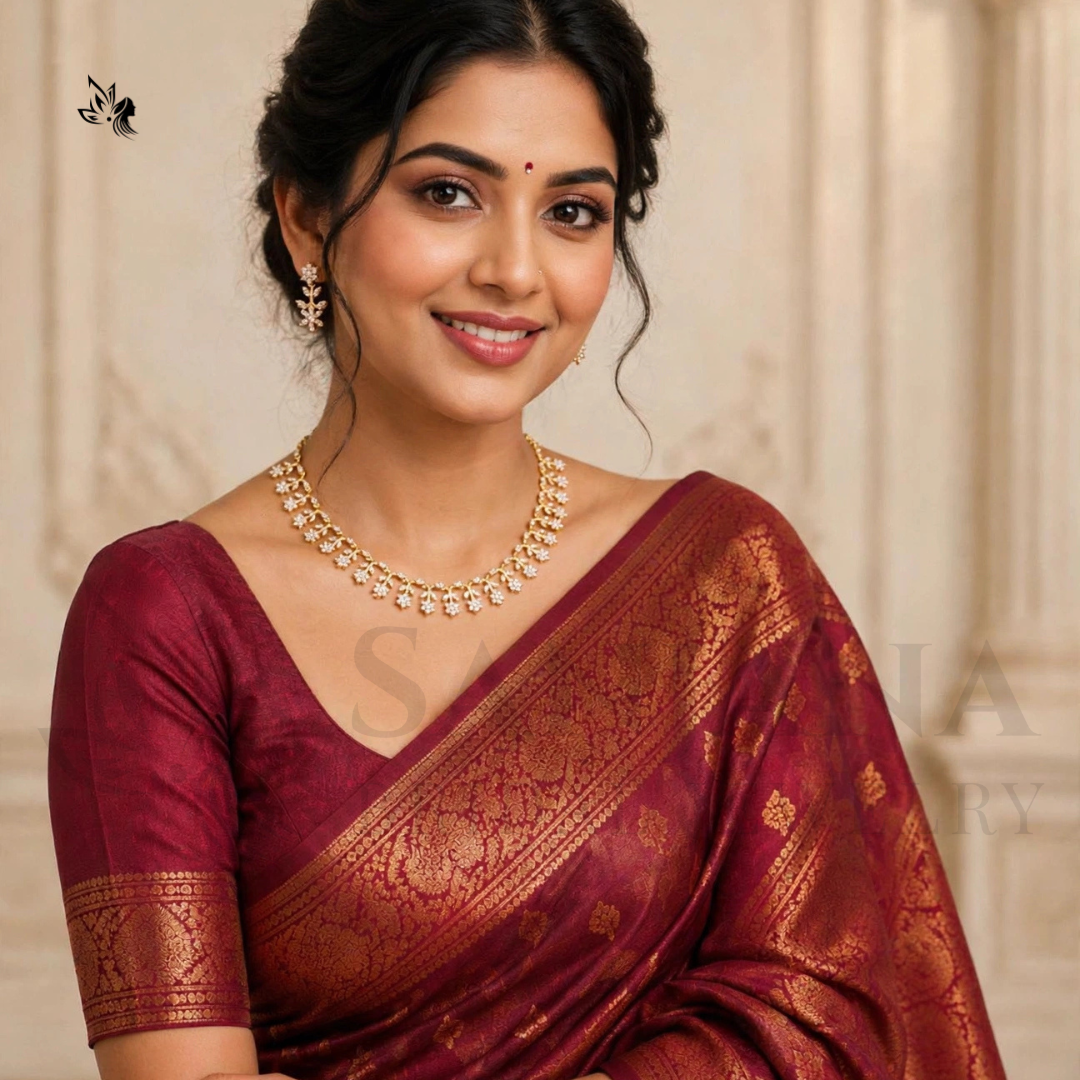 Elegant Gold AD Floral Necklace & Drop Earring Set