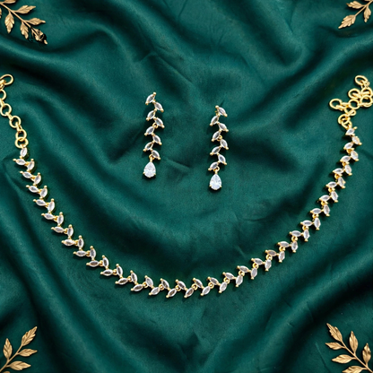 Elegant Gold-Plated AD Stone Necklace & Drop Earrings Set
