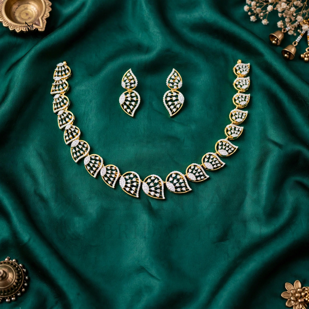 Elegant Gold-Plated Bridal Necklace & Earrings Set with Cubic Zirconia / Kundan Work