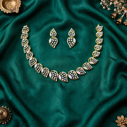 Elegant Gold-Plated Bridal Necklace & Earrings Set with Cubic Zirconia / Kundan Work