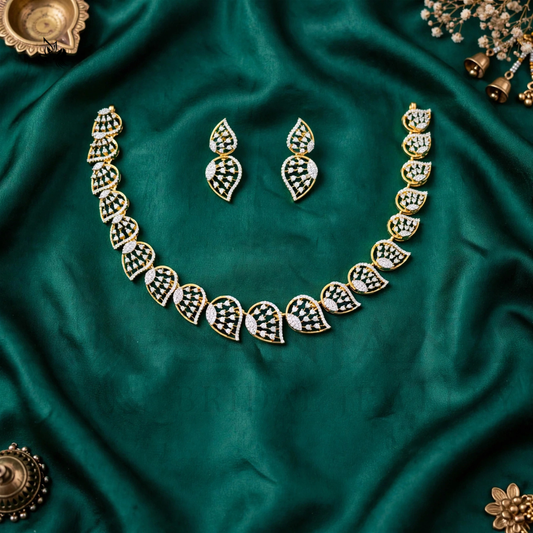 Elegant Gold-Plated Bridal Necklace & Earrings Set with Cubic Zirconia / Kundan Work