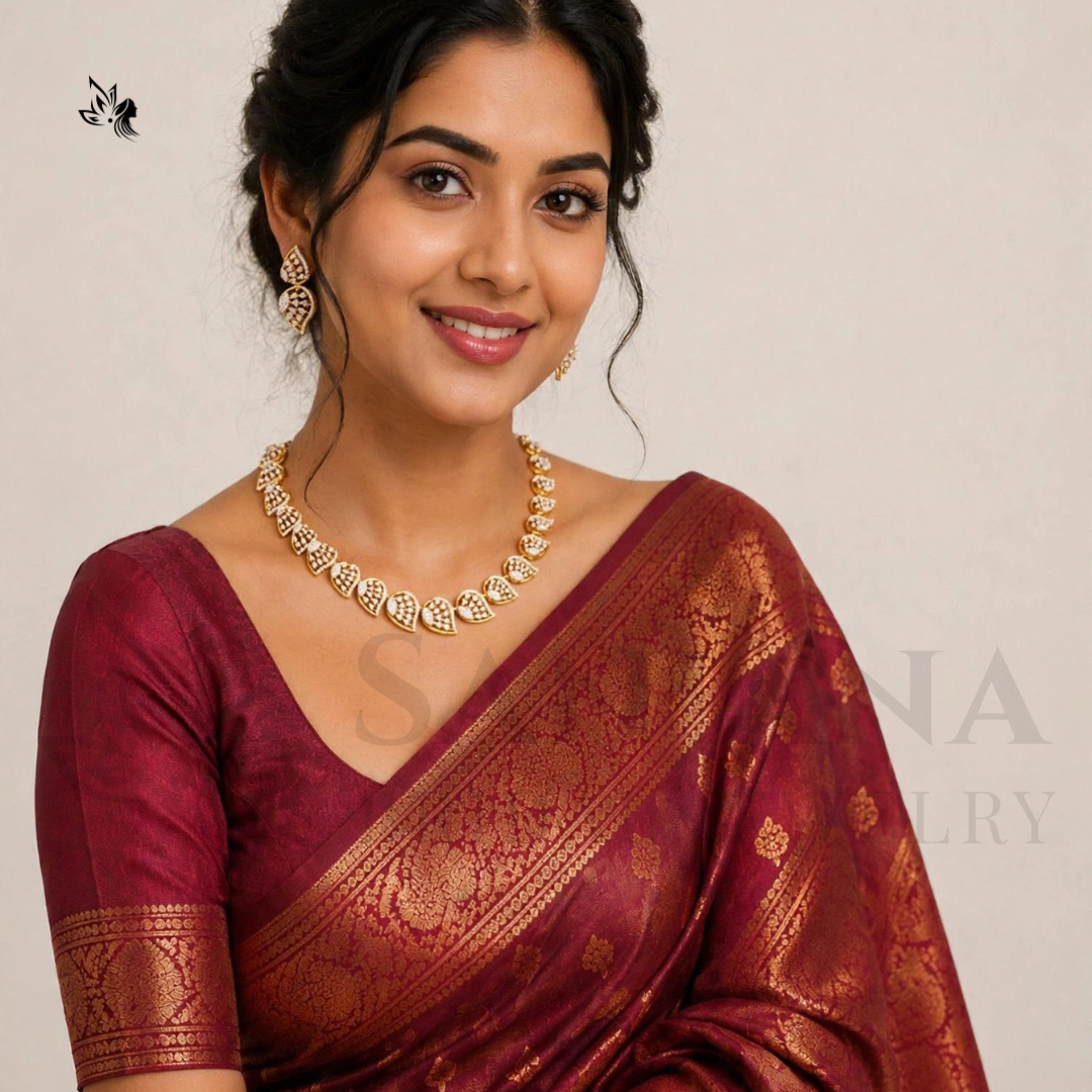 Elegant Gold-Plated Bridal Necklace & Earrings Set with Cubic Zirconia / Kundan Work