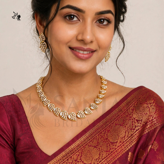 Elegant Gold-Plated Bridal Necklace & Earrings Set with Cubic Zirconia / Kundan Work