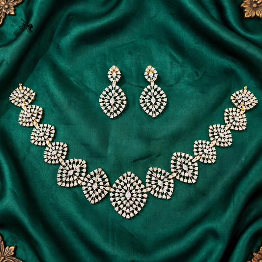 Elegant Gold-Toned Cubic Zirconia Necklace & Earring Set