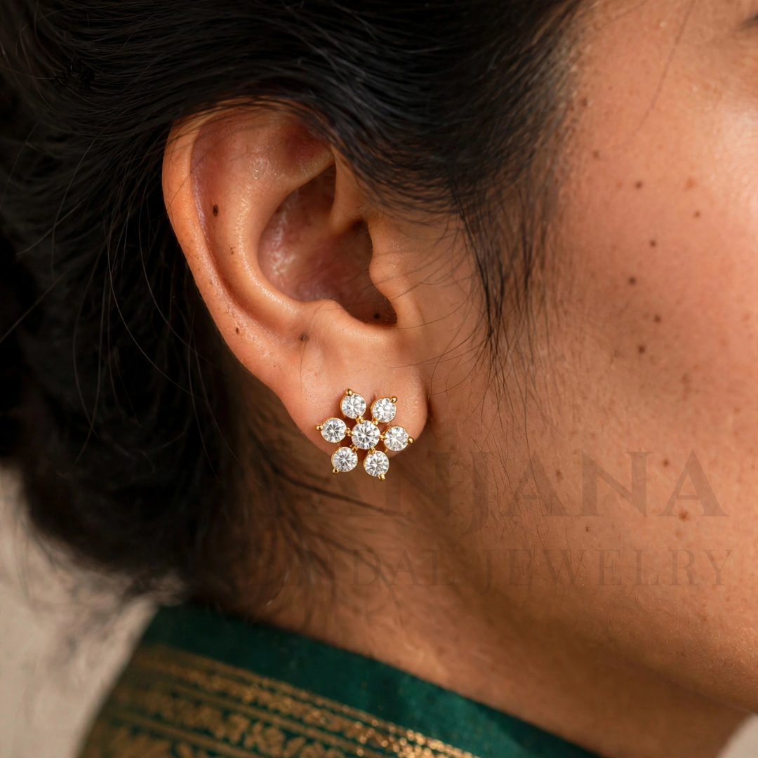 Gold-Toned Floral CZ Necklace Set with Matching Stud Earrings