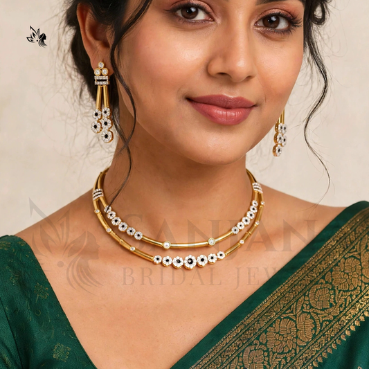 Sanjana Elegant American Diamond Floral Necklace Set with Matching Drop Earrings