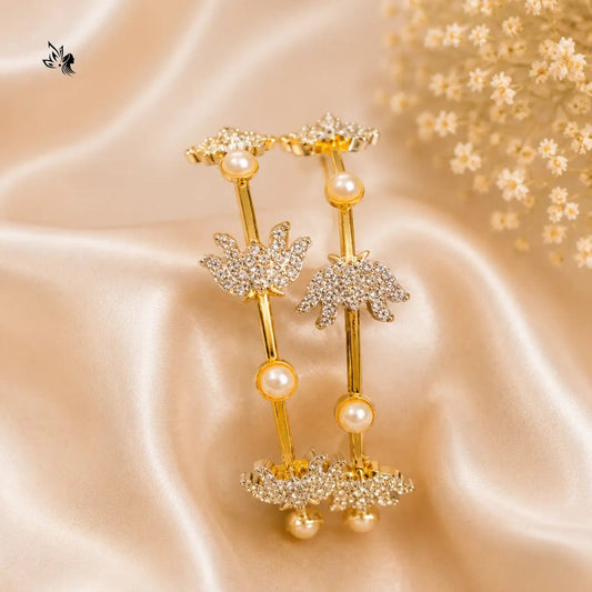 Premium Gold AD Lotus Pearl Bangles for Women