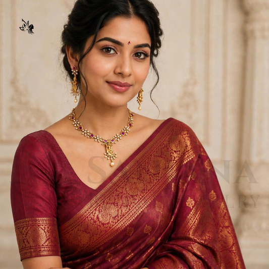 Traditional Gold-Plated lord krishna Necklace Set with Pink Stones & Pearls