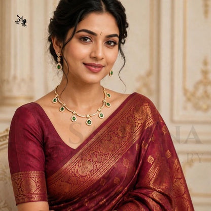 Gold-Plated Emerald & CZ Teardrop Necklace Set with Earrings