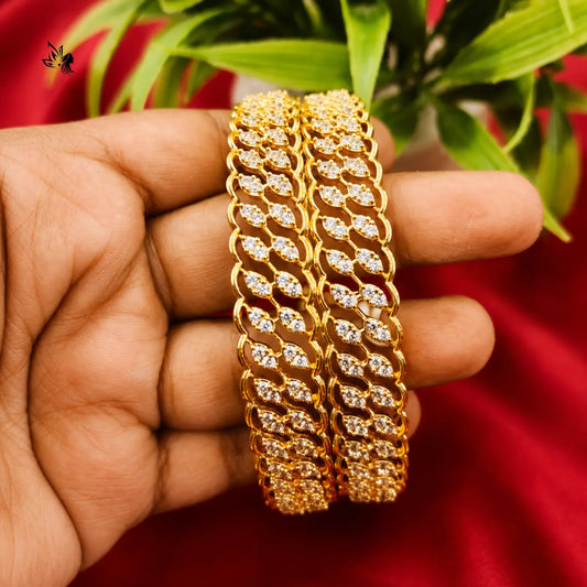 Luxury American Diamond Link Bangles | Gold Replica Bridal Bangles