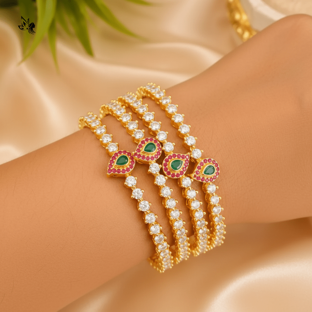 American Diamond Peacock Bangles | Gold Replica Bridal Bangles Online
