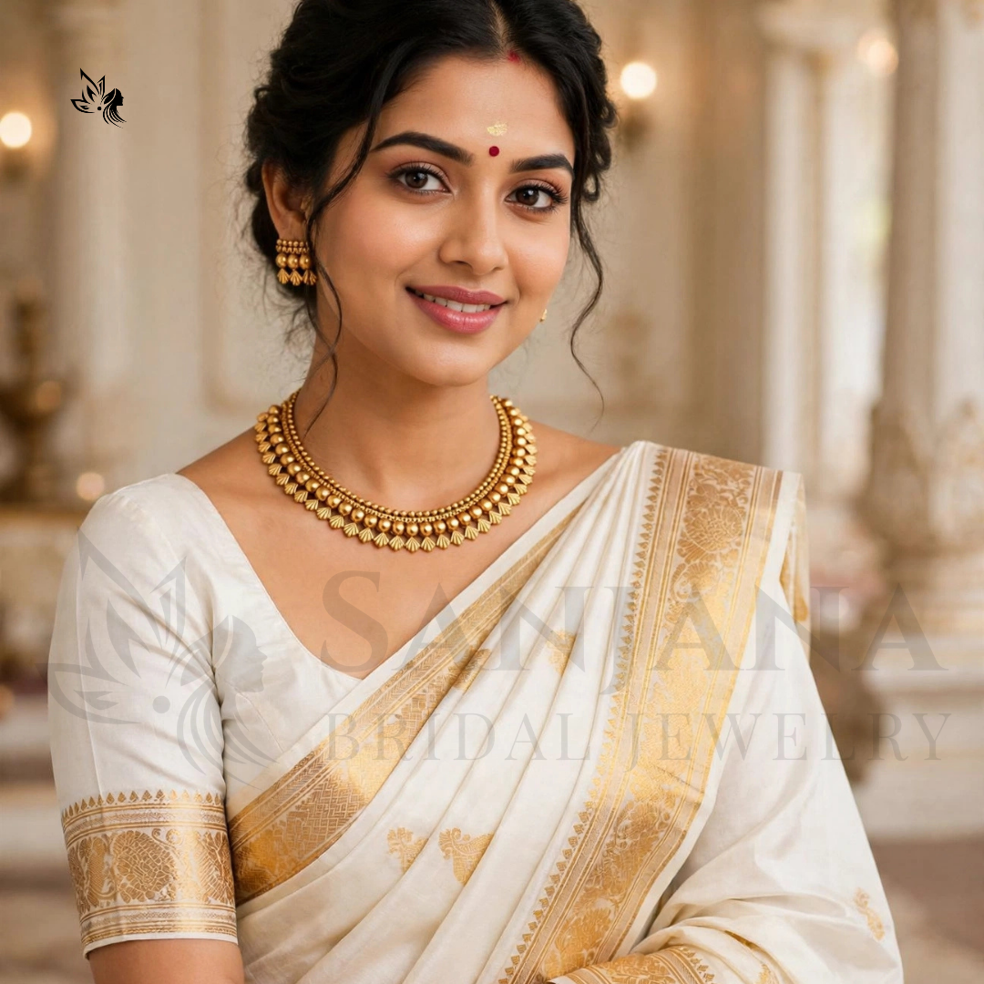Traditional Gold-Toned Choker Necklace & Matching Earrings Set