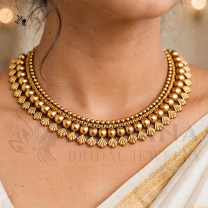Traditional Gold-Toned Choker Necklace & Matching Earrings Set