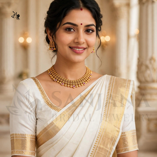 Royal Gold-Plated Lakshmi Choker Necklace Set with Matching Jhumka Earrings