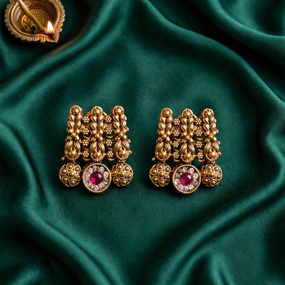 Royal Gold-Plated Lakshmi Choker Necklace Set with Matching Jhumka Earrings