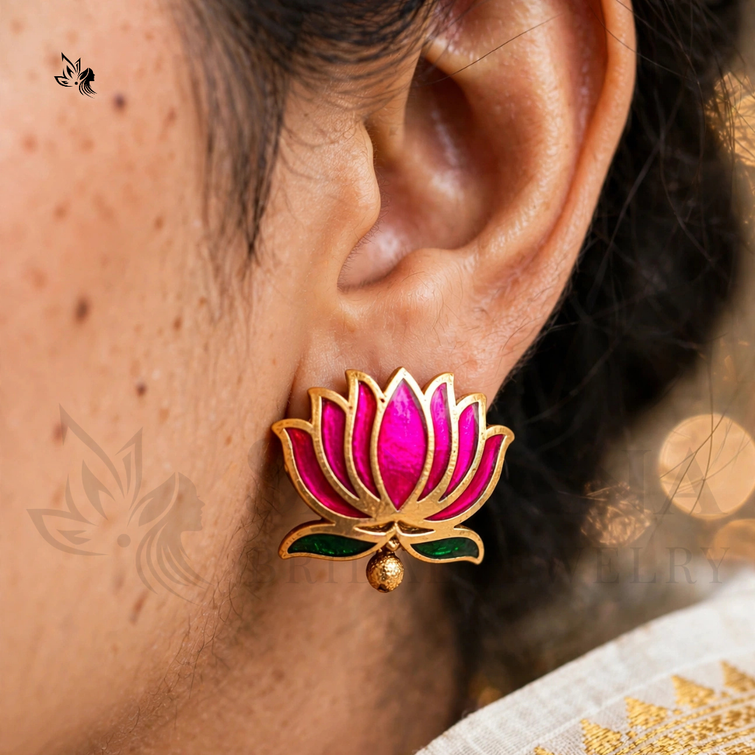 Traditional Temple Lakshmi Coin Necklace Set with Lotus Pendant & Matching Earrings
