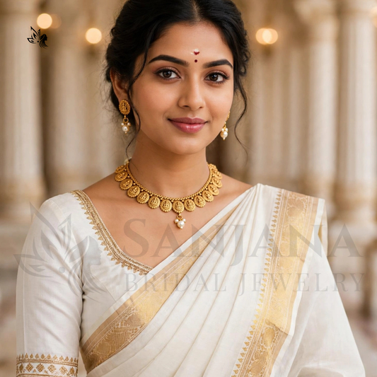 Antique Gold Temple Lakshmi Necklace and Earring Set