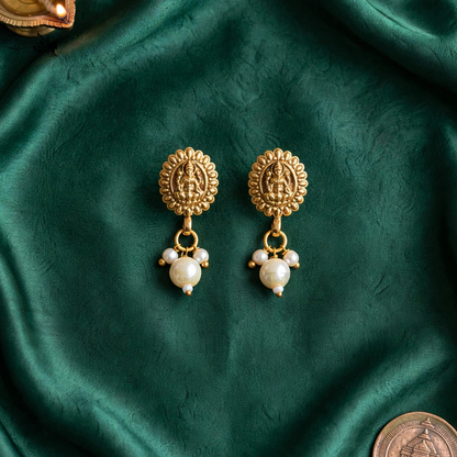 Antique Gold Temple Lakshmi Necklace and Earring Set