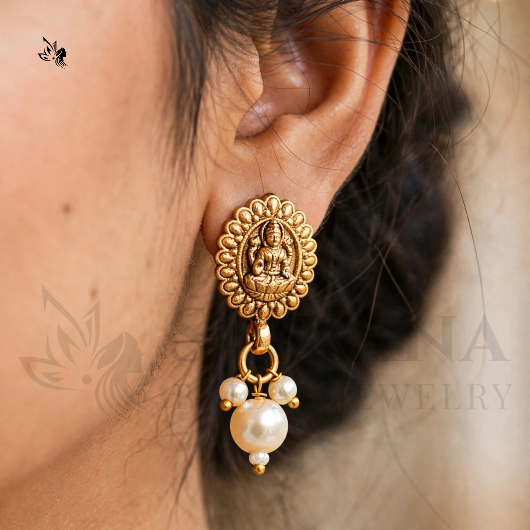 Antique Gold Temple Lakshmi Necklace and Earring Set