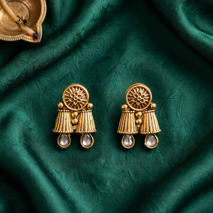 Traditional Antique Gold-Plated Bead Choker Necklace & Stud Earrings Set