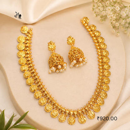 Gold Coin Necklace Set with Jhumka Earrings – Premium Bridal Fashion Jewellery