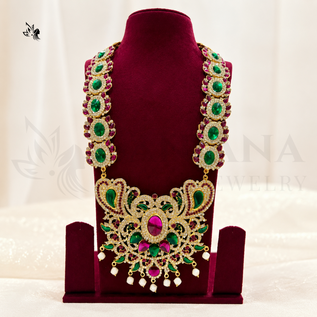 Premium Lakshmi Pooja Jewelry Set | Divine Haram & Necklace Set for Idol Decoration