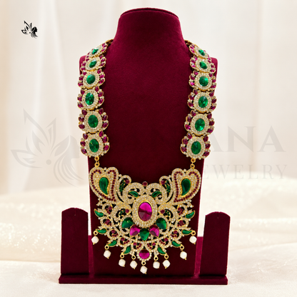 Premium Lakshmi Pooja Jewelry Set | Divine Haram & Necklace Set for Idol Decoration