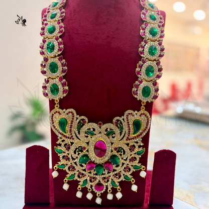 Premium Lakshmi Pooja Jewelry Set | Divine Haram & Necklace Set for Idol Decoration