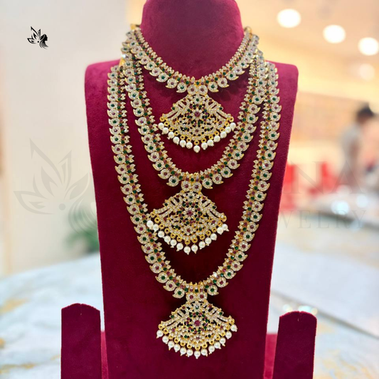 Traditional Antique Gold Finish Haram & Necklace Set for Varalakshmi Pooja Doll