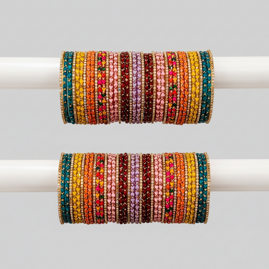 Premium Multicolor Designer Stone Glass Bangles Set for Women | Bridal & Festive Wear
