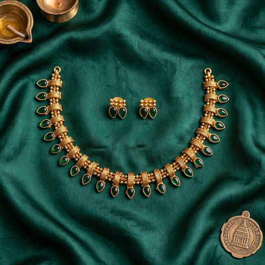 Emerald green temple necklace set with matching earrings