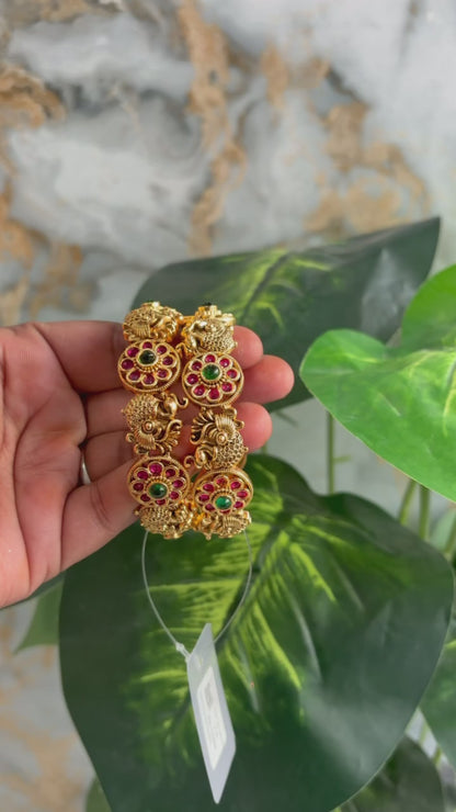 Antique Temple Peacock Bangles | Gold Replica Bridal Bangles Online
