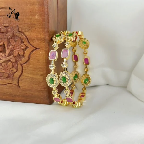 Heritage engraved stoned gold bangle - Image 2