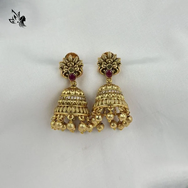 Traditional Kemp Stone Gold Jhumki – Bridal Style - Image 2