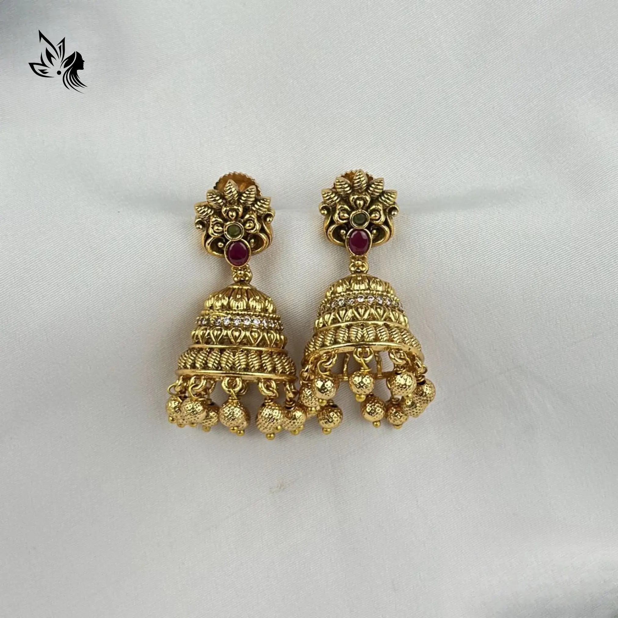 61 Traditional Kemp Stone Gold Jhumki – Bridal Style - Image 1