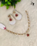 Traditional Temple Style Gold Necklace with Stones - Image 2