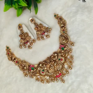 Traditional Kemp Stone Gold Necklace – Bridal South Indian Style